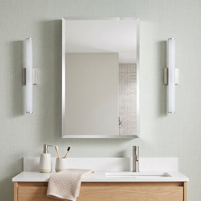 Armoire à pharmacie rectangulaire sans cadre de 15 po x H 26 po avec 1 porte double-face, armoire en aluminium avec tablettes réglables en miroir et charnières réglables à fermeture en douceur pour salle de bain