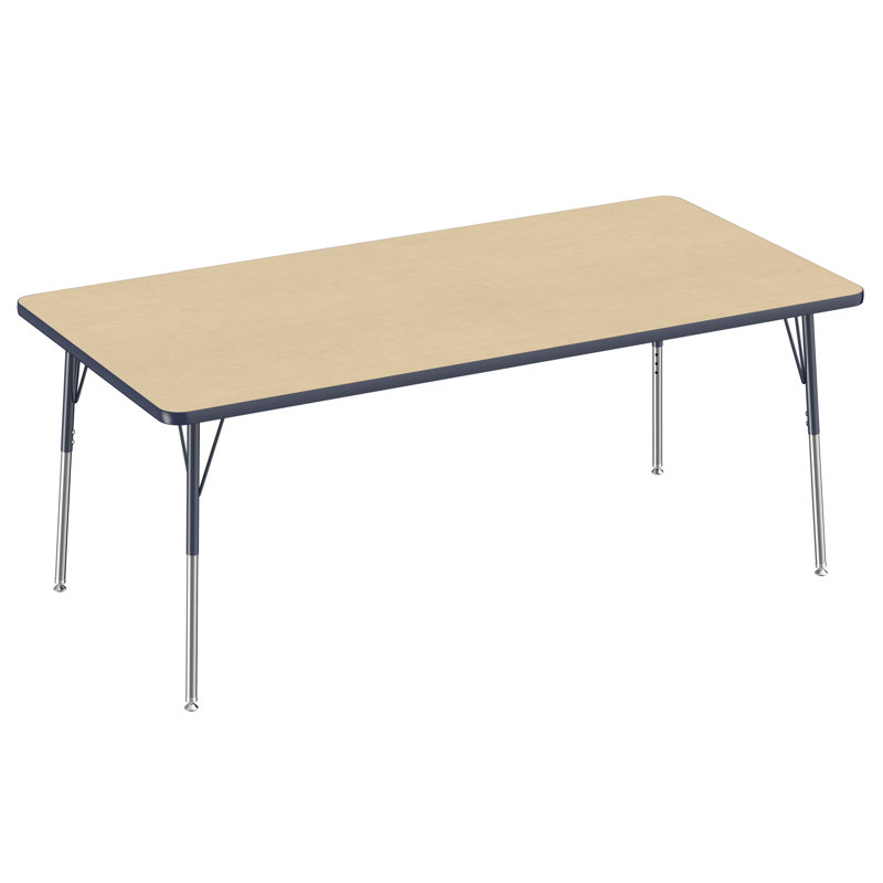 Table d'activité rectangulaire à hauteur réglable en forme de T, Érable / Bleu marine, 36 po x 72 po