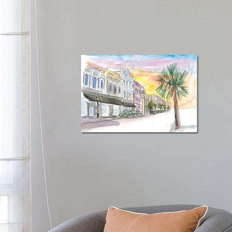 Charleston Street Scene With Sunset In South Carolina by Markus & Martina Bleichner - Wrapped Canvas Gallery-Wrapped Canvas Giclée