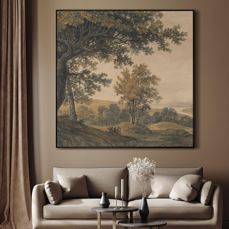 Extra Large Wall Art Fabric Print - Vintage Woodland Landscape Artwork Decor for Living Room or Bedroom - "Frame Assembly Required (Unfinished Frame)"