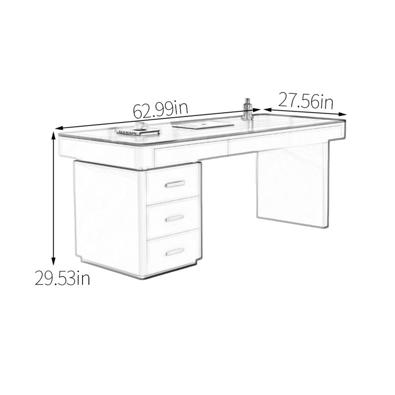 Multi-layer solid wood board desk, 29.53" H x 62.99" W x 27.56" D