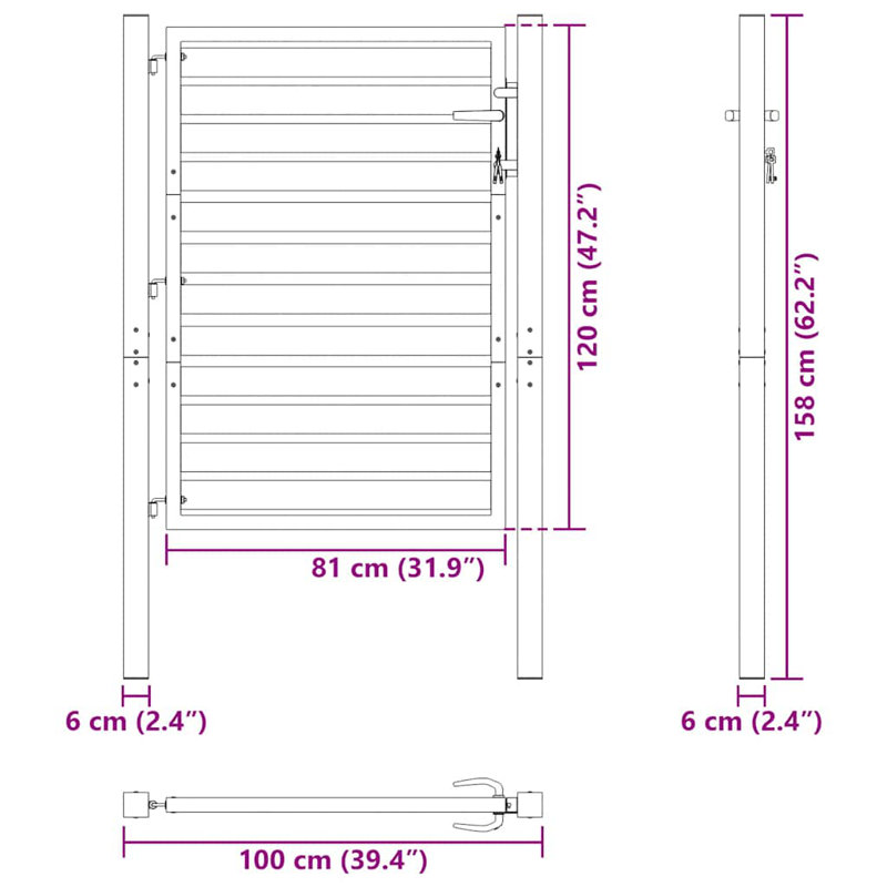 Barrière de patio verrouillable en aluminium noir Vidaxl, H 5,2 pi x l 10,1 pi