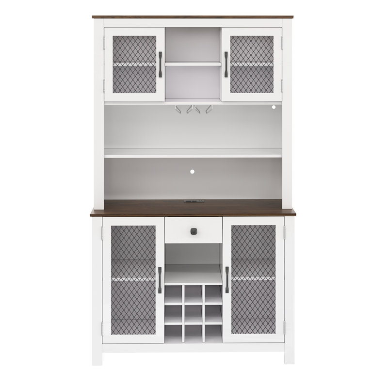 Armoire de rangement rustique avec portes à DEL, portes et tablettes de cuisine, blanc, Blanc