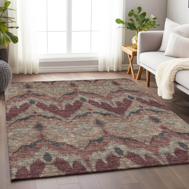 Premium Machine Washable Prisco Burgundy Rug, Rectangle 8' x 10'
