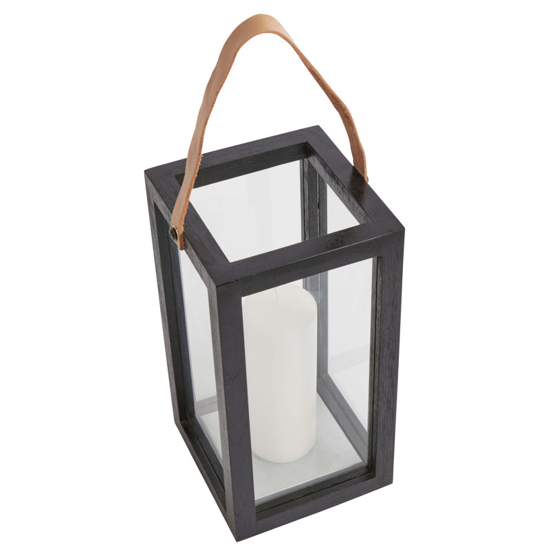 Wood Floor Lantern, 15.75" H x 7.87" W x 7.87" D, Black