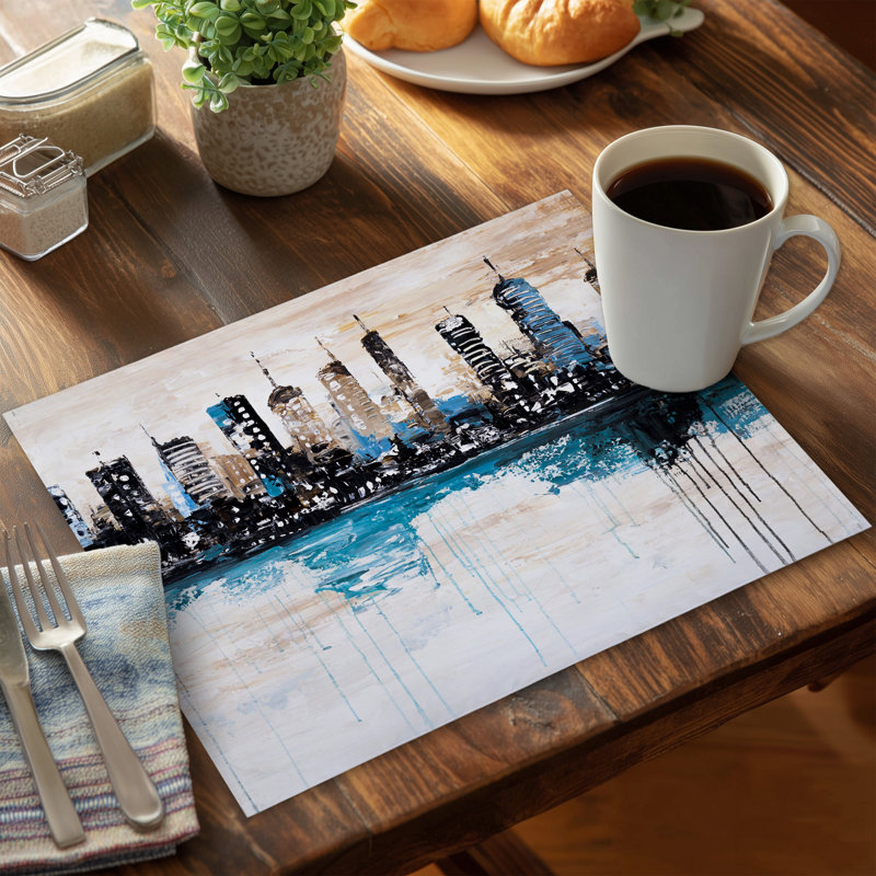 Industrial Blue Polyester Placemat - Buildings on the Horizon