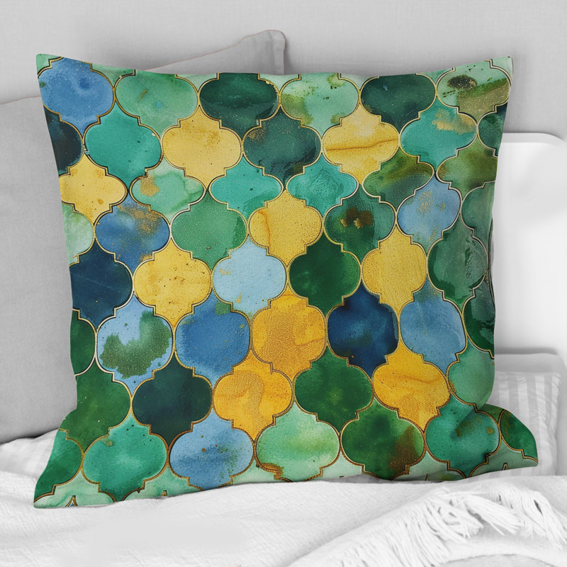 Coussin décoratif mosaïque dorée verte et dorée IV, H 16 po x l 16 po
