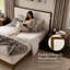 Luca solid wood boucle upholstered headboard bed frame-131499533-131499531