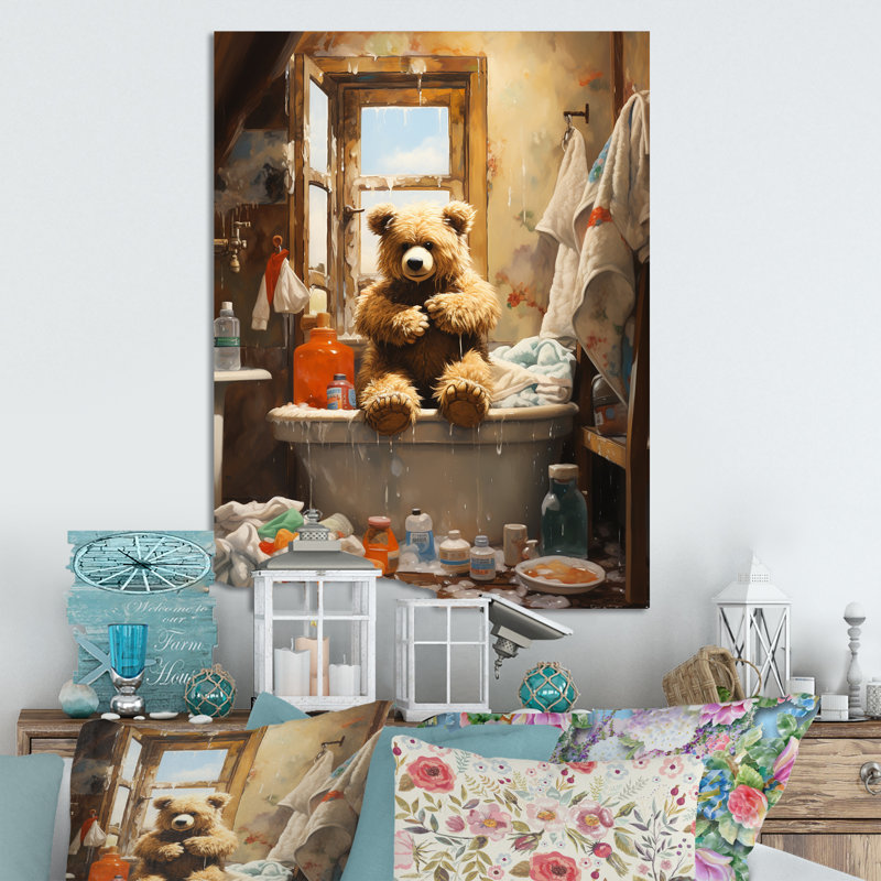 «Bear Laundryroom Bubbles 5» - Art mural en métal, H 32 po x l 16 po x P 1 po