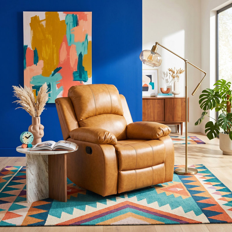 Aspen Ginger Vegan Leather Manual Recling Chair, Yellow