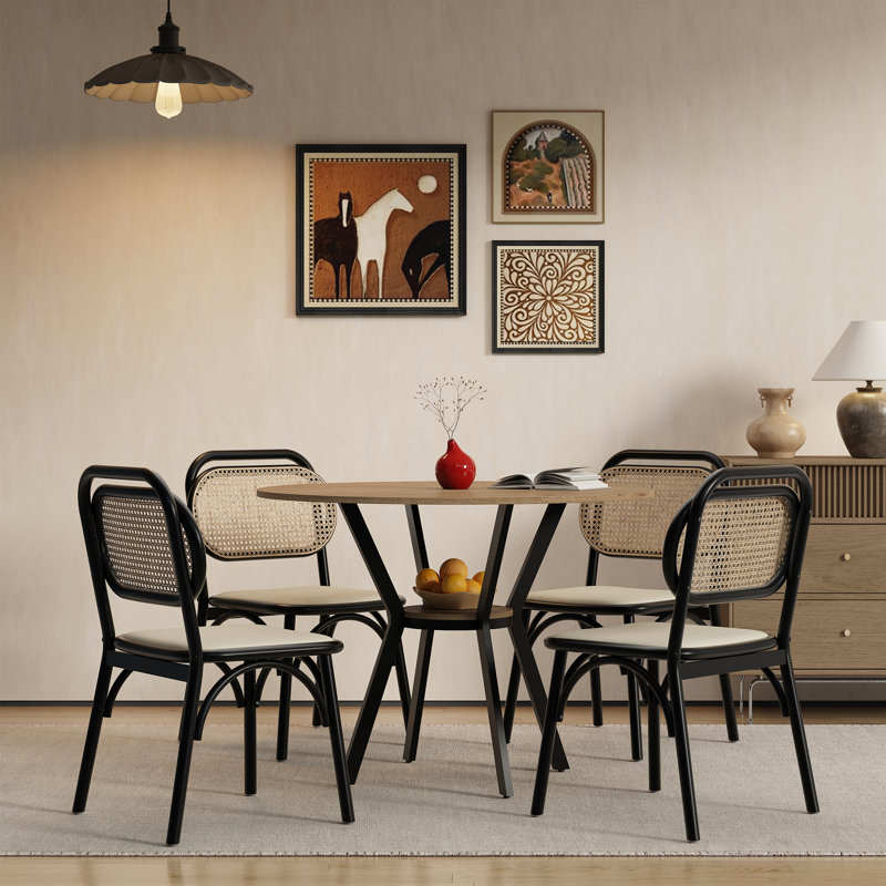 4 pièces 31,49 pouces table basse ronde avec table de rangement pour 2 ou 3 tablettes, Oak Wood Grain
