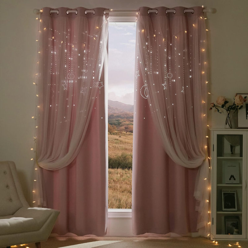 NICETOWN Stars and Moon Hollow-Out Blackout Curtains for Kids Room/Nursery, Grommet Top 2 Layer Window Treatment Curtain Panels for Living Room/Thanksgiving, 2-Pack