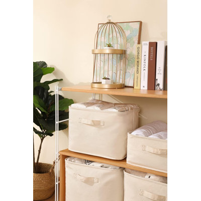 Panier de rangement rectangulaire décoratif en tissu avec poignées pour le rangement des vêtements (13,7 x 13,7 x 6,2, beige)