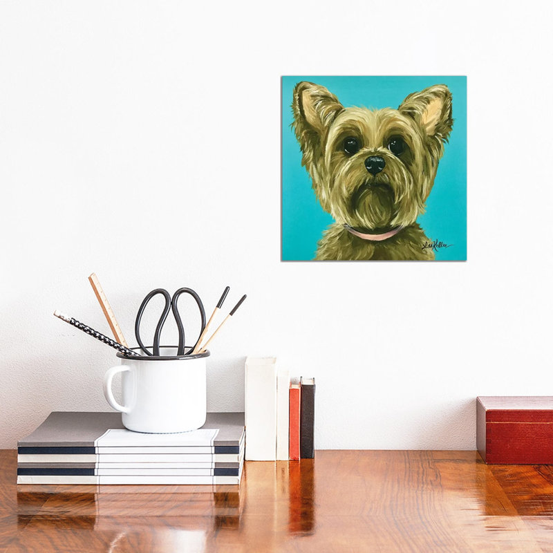 Yorkie On Aqua by Hippie Hound Studios - Wrapped Canvas Painting, 30.48 cm H x 30.48 cm W