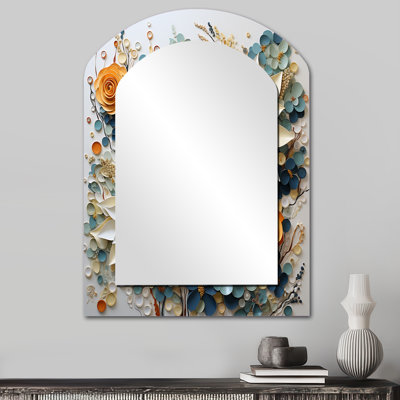 Succulentes blanches - fleurs sereines - miroir mural arqué, miroir décoratif asymétrique blanc, impression sur métal