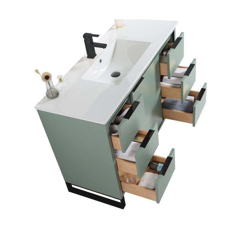 48" Single Bathroom Vanity Set, Matte Black, Mint Green
