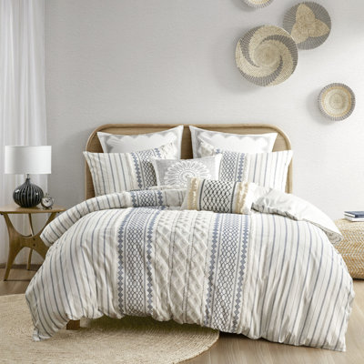 100% Cotton Duvet Cover With Chenille For Queen - Geometric Patterns, Soft And Stylish Size Bedding Print Designs, Warm Cozy