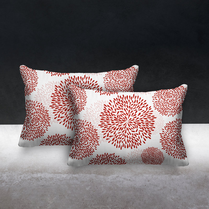 Confetti Flower Burst Indoor/Outdoor Lumbar Pillow, Red