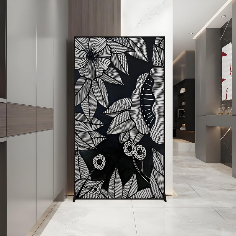 Écran d'art floral noir et blanc, H 70,87 po x l 47,24 po x P 1,57 po