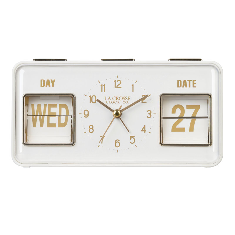 Daily Flip Tabletop Alarm Clock with Calendar, White