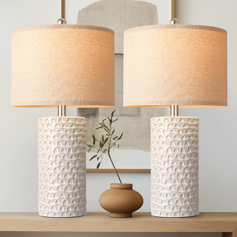 Ensemble de 2 lampes de table modernes en céramique, lampes de chevet rustiques de 23 pouces, parfaites pour le salon, la table de chevet ou la table de bout