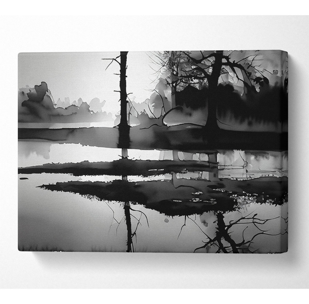 Sunset Forest Waters Black And White - Leinwanddrucke im Wrapped Format