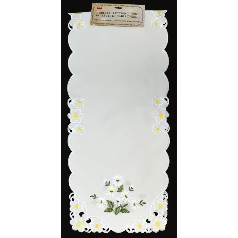 (16 x 36 po) Tapis de couloir brodé - blanc / marguerite, L 72 po x l 16 po