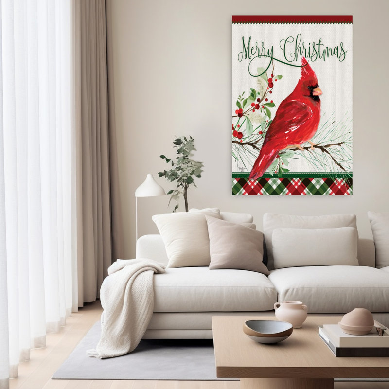 Joyeux Noël, cardinal, art contemporain contemporain, pin, hiver, H 60 po x l 40 po
