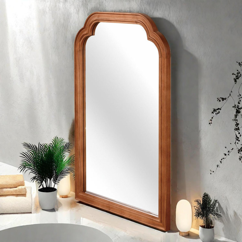 Miroir à cadre en bois massif avec coins arrondis, 20 po x 30 po, décoratif et fonctionnel, Medium Yellow Wood
