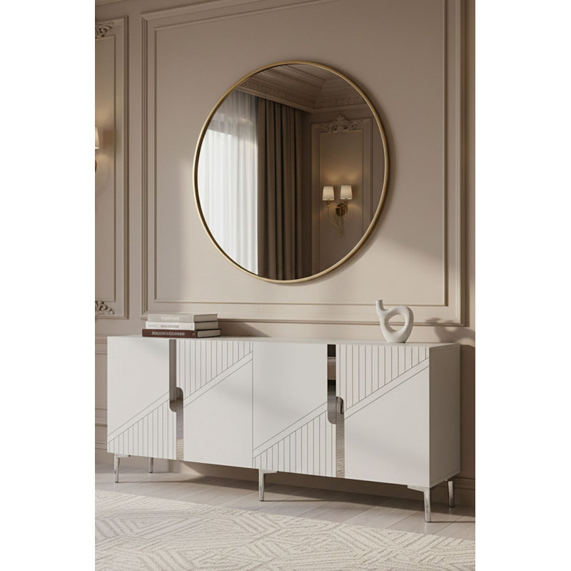 Console, 29.5" H x 49.21" W x 12.6" D, White/Silver