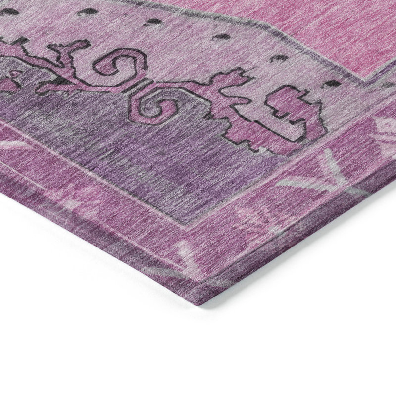 Tapis intérieur / extérieur rose lavable à la machine Xhevrie, Rectangle 9 pi x 12 pi