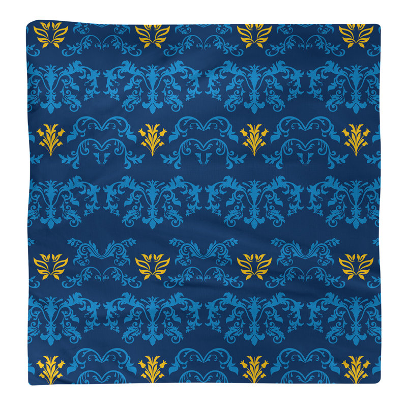 Damask Square Napkin, Polyester, 22" W x 22" L, Powder Blue/Navy Blue/Gold