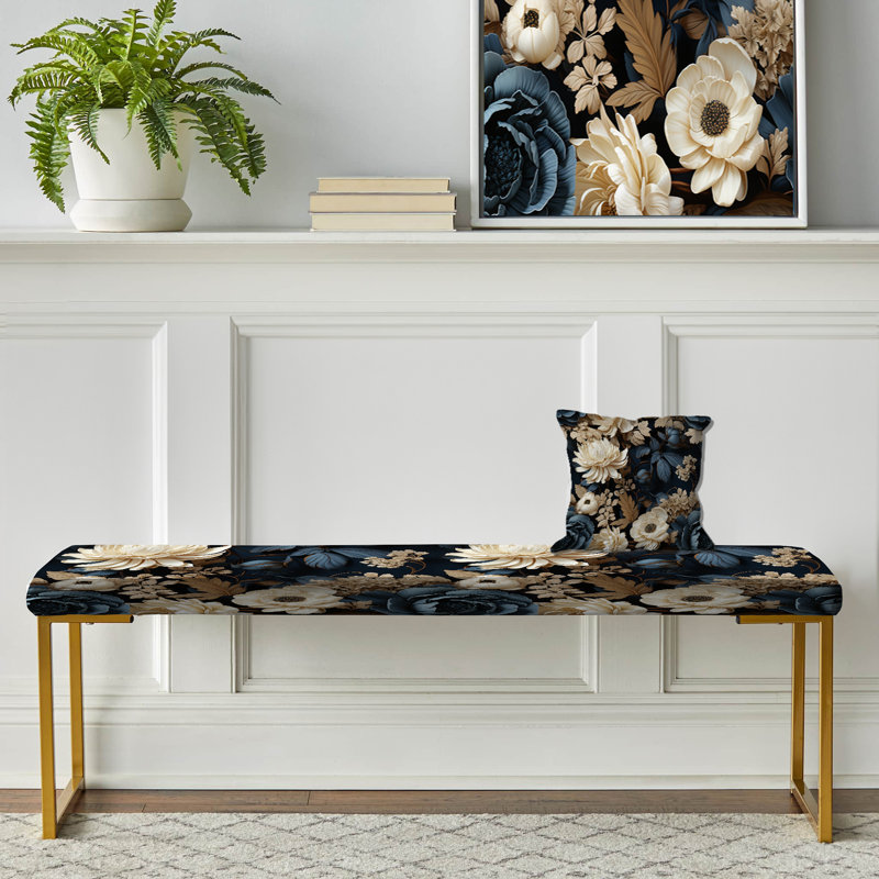 Banc rembourré or, Elegant White And Blue Floral Gardens