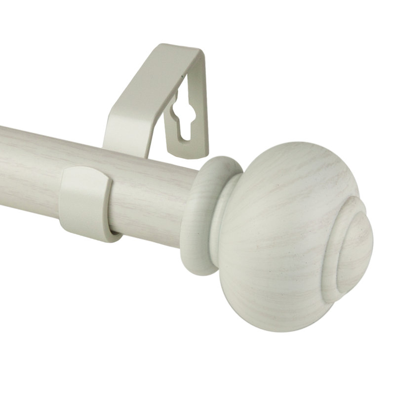 Tringle à rideaux simple en faux bois Wulff, 120" - 170", Blanc perle