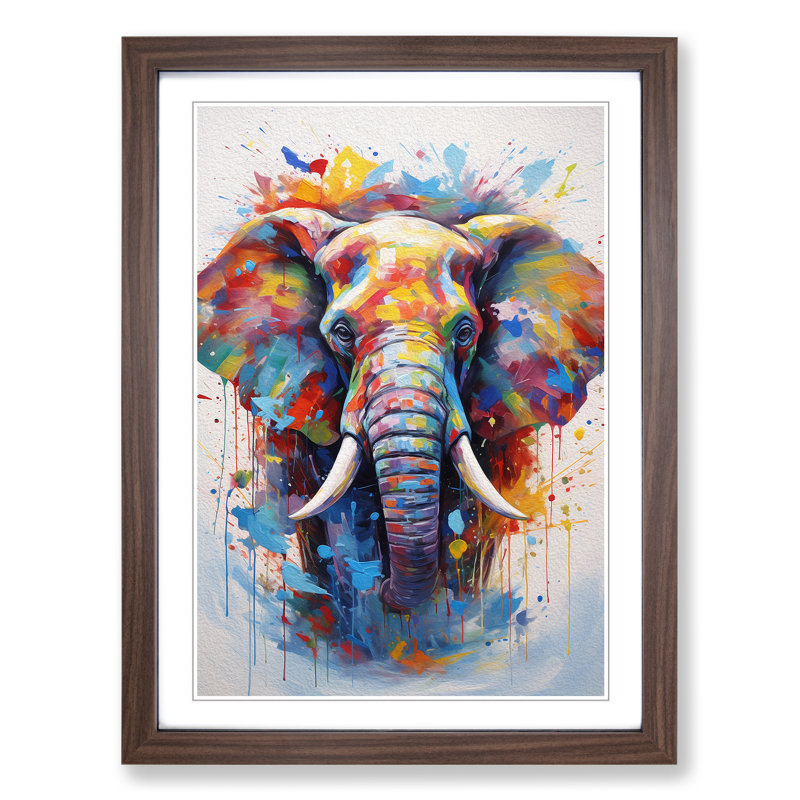 Elephant - Single Picture Frame Print on Wood, Walnut Framed, 46cm H x 34cm W