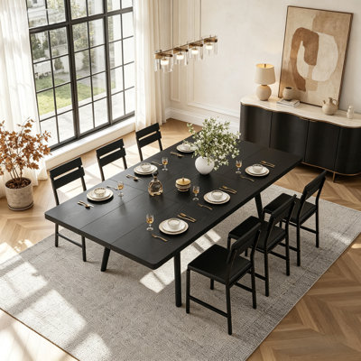 7-Piece Two-Way Extendable Dining Table Set with 6 Upholstered Chairs for 4-10,  3-Stage Transformer Kitchen Table Set, Black