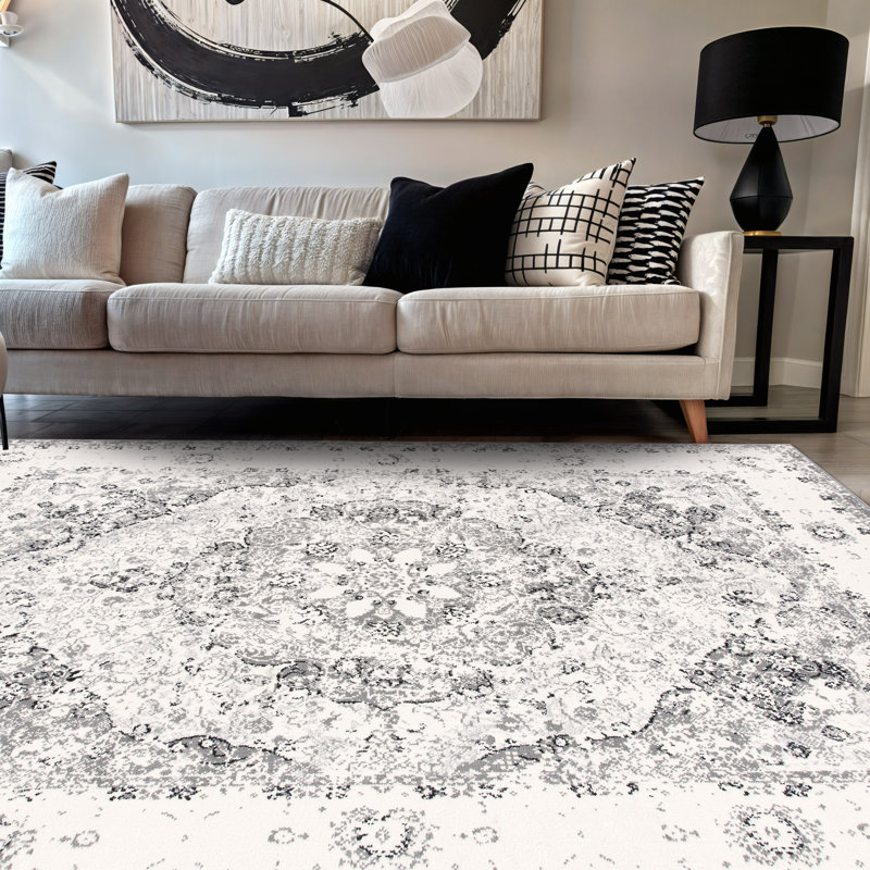 Barlow Performance Oriental Gray/Ivory/Black Indoor Rug, Rectangle 5' x 7'