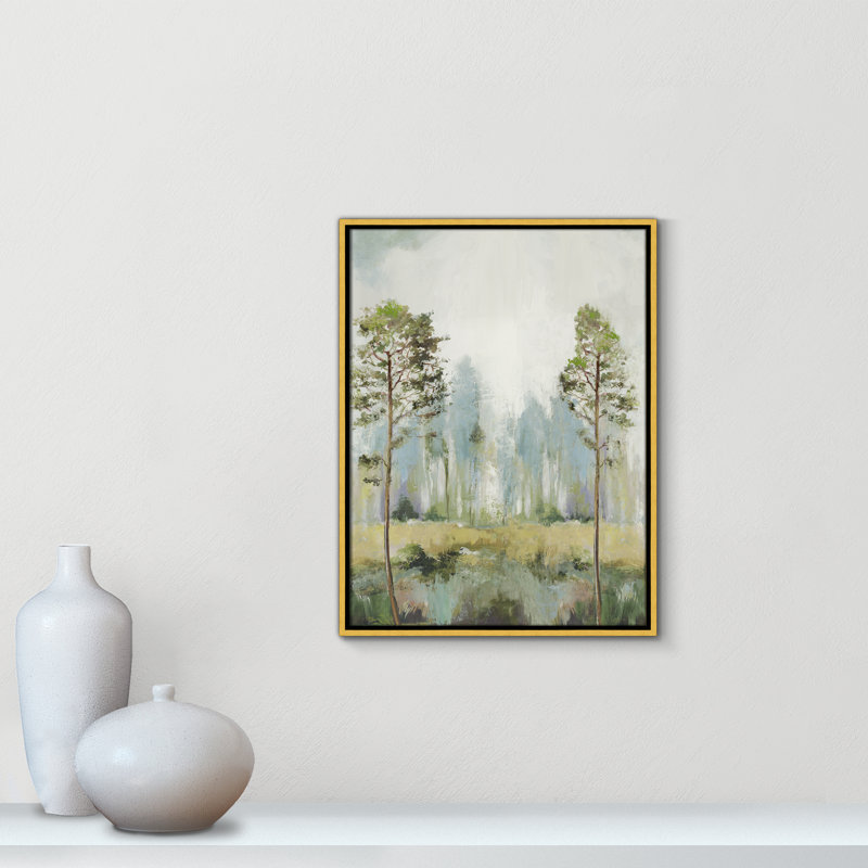 Teton Tall Green Trees II by Teton Pearce - Floater Frame Print on Canvas, 25.5" H x 19.5" W, Gold