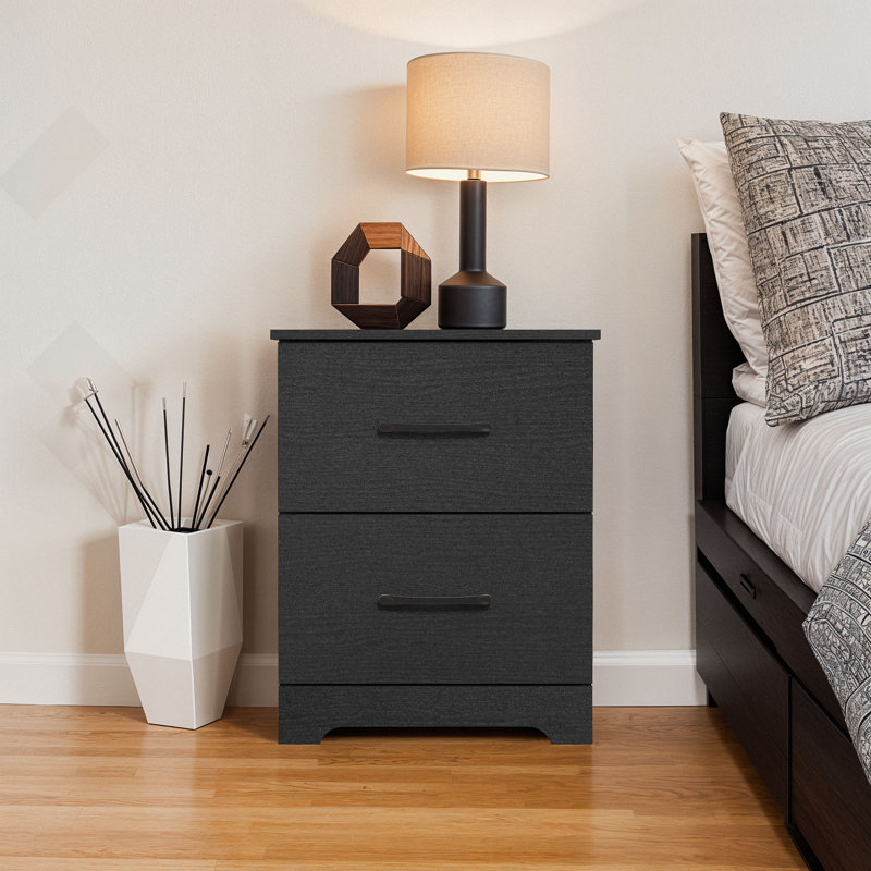 Arkia 23.7" H 2-Drawer Manufactured Wood Nightstand, Black, Set of 2