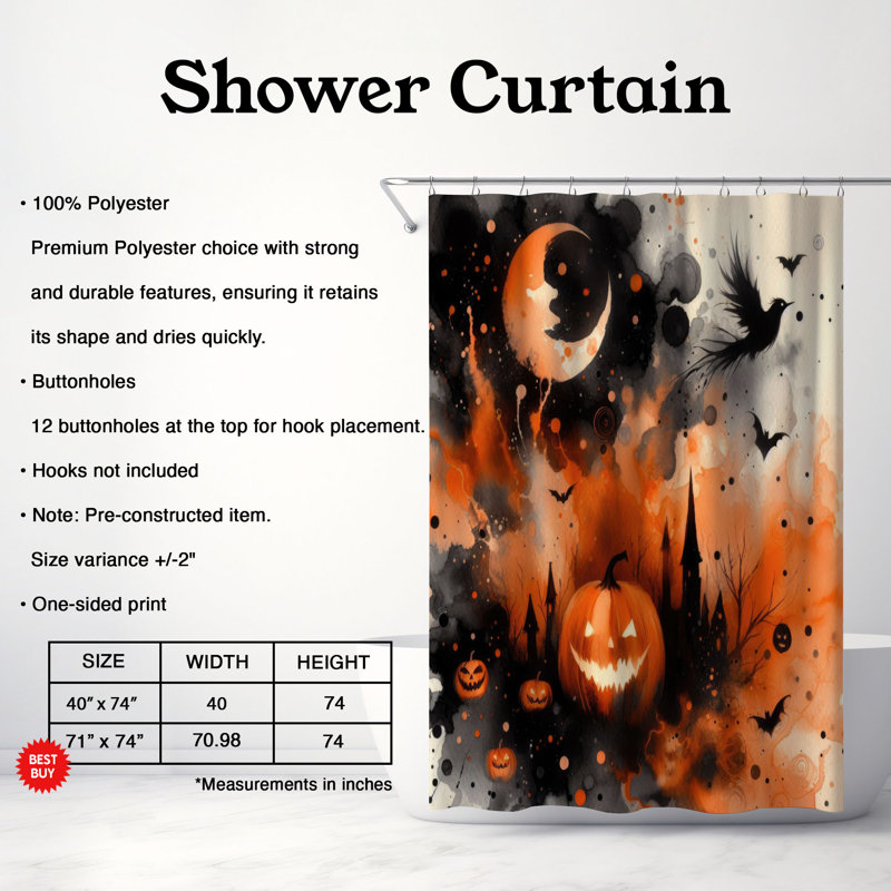 Rideau de douche standard 1 pièce Kert Spooky Shapes, H 74 po x l 71 po