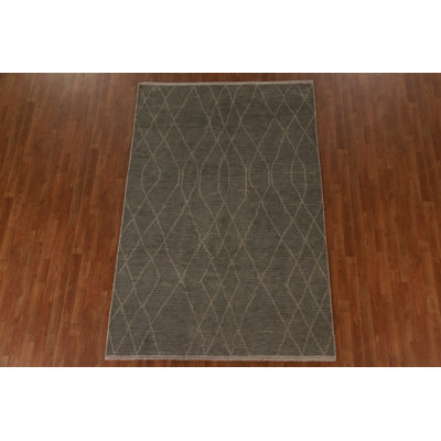 Modern Trellis Moroccan Rug 5x8 Ft Hand Knotted Wool Carpet