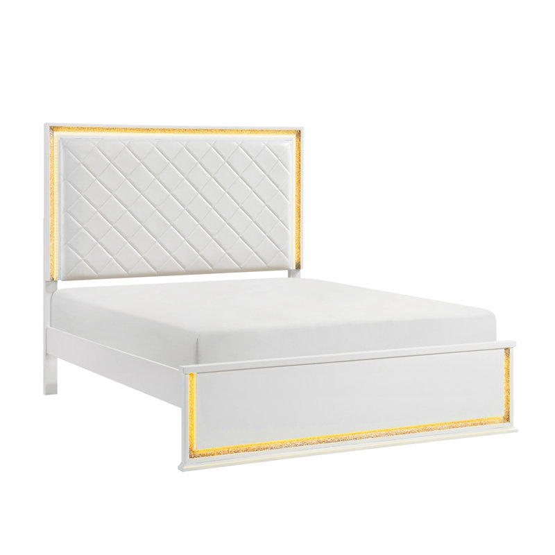 Mobilier de chambre à coucher contemporain à 1 tête de lit tapissier à finition contemporaine blanc glam Glam