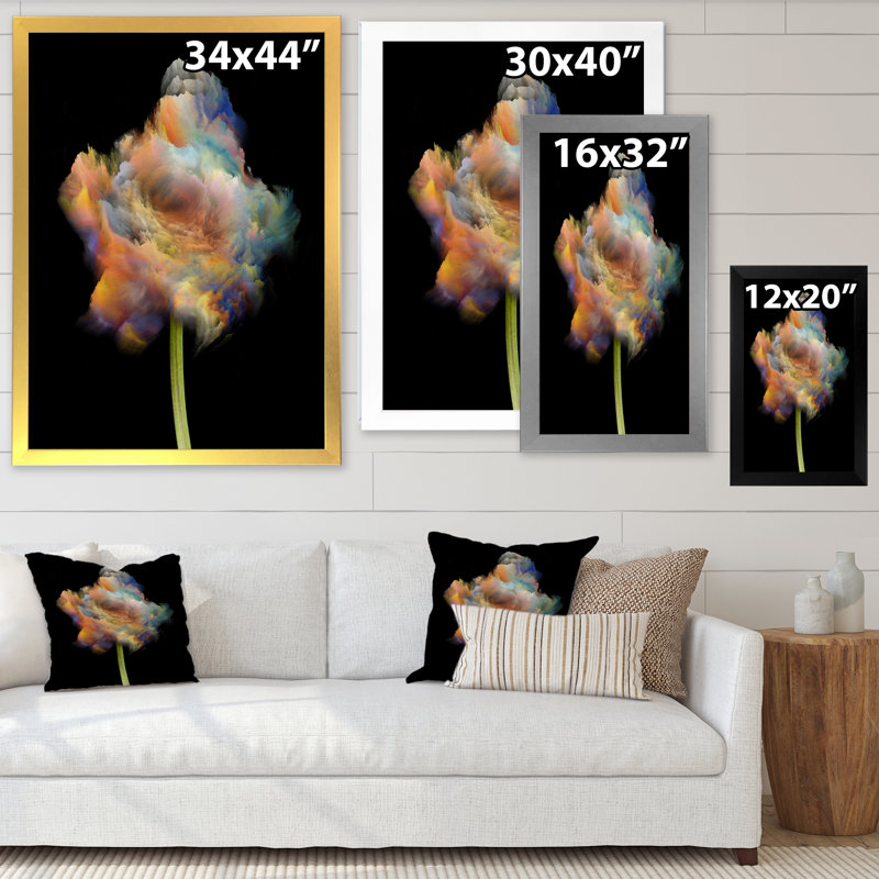 Décoration murale moderne sur toile Blooming Multicolor Fractal III, Cadre photo argenté, H 40 po x l 30 po x P 1,5 po