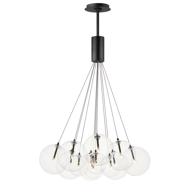 Luminaire suspendu grappe 12 lumières Alikee, Noir mat, Transparent