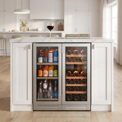 30 In Wine & Beverage Refrigerator Combination，3-Temperature Zones,28-Bottle Dual-Zone Wine Fridge + 100-Can Beverage Cooler, Built-In/Freestanding,Adjustable Shelves, LED Light