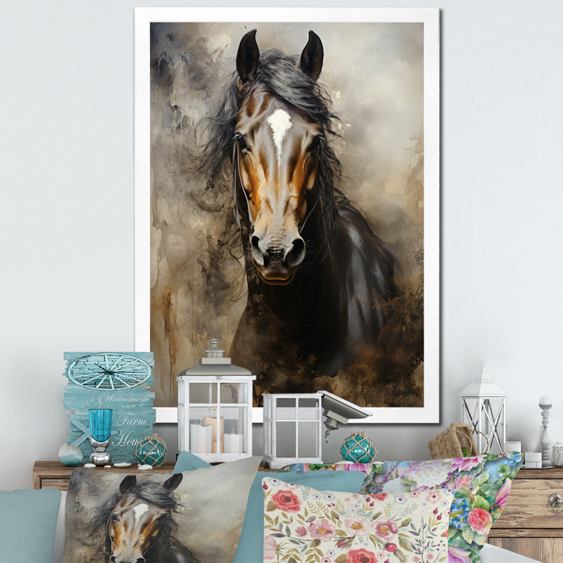 Balendran White Horse Équestre Dualité I, reproduction d'art sur toile, H 40 po x l 30 po, Cadre photo unique, Blanc