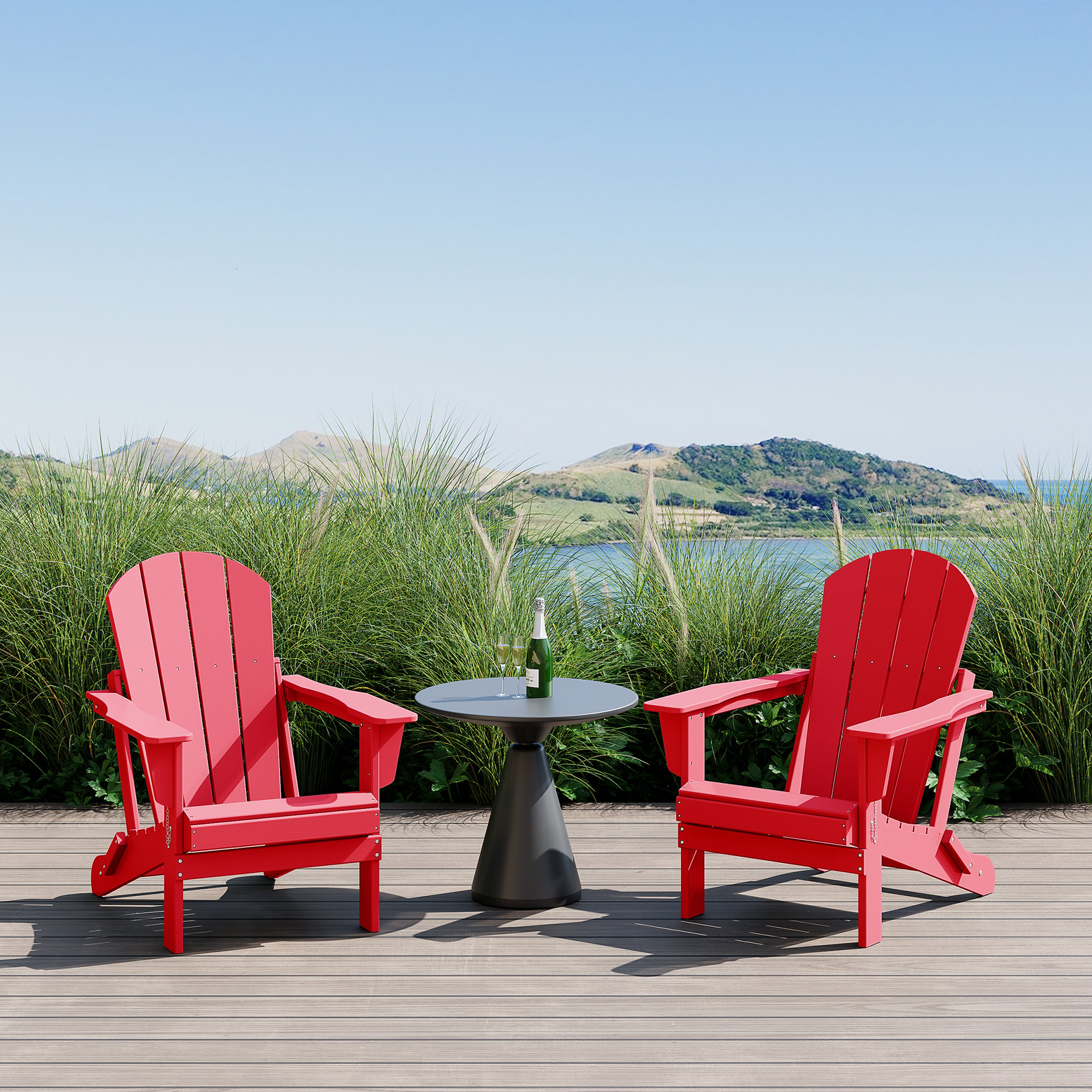 Laguna Foldable Outdoor Adirondack Set, Red