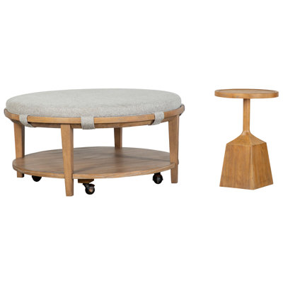 Bernstein Grey Round Caster Cocktail Table With Pedestal Accent End Table