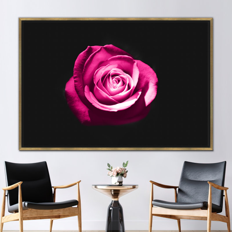 Rose rose, art contemporain sur toile, affiche rose, Cadre flottant doré, H 61 po x l 112 po x P 0,78 po