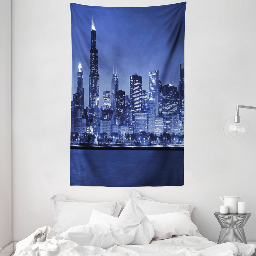 Wandteppich, Chicago Skyline Nacht, USA, Violett